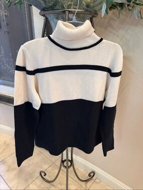 Studio 21 Striped Cream and Black Turtleneck Sweater